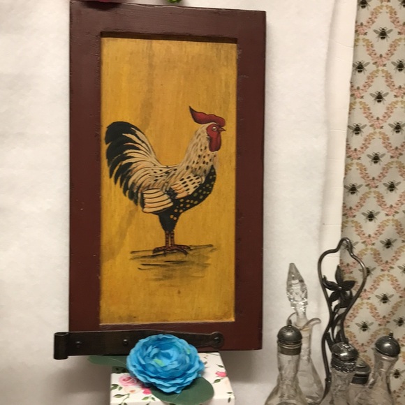 Vintage Chicken Hand painted rooster on wood shabby chic French country Home - Picture 2 of 9